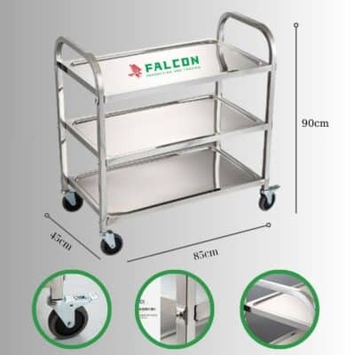 Xe đẩy dọn dẹp inox 3 tầng có kích thước phù hợp, mang lại sự tiện lợi