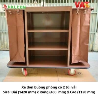 Hình ảnh thực tế Xe đẩy dọn phòng 2 túi được Falcon cung cấp chất lượng