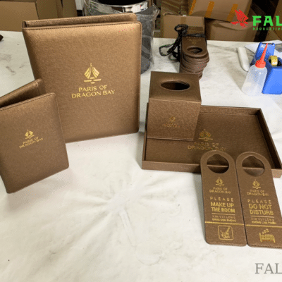 Khay đựng, hộp dựng giấy, thẻ buồng phòng bằng da