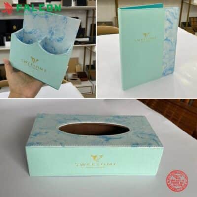 Hộp đựng giấy ăn bàng da cao cấp, in ấn logo thương hiệu