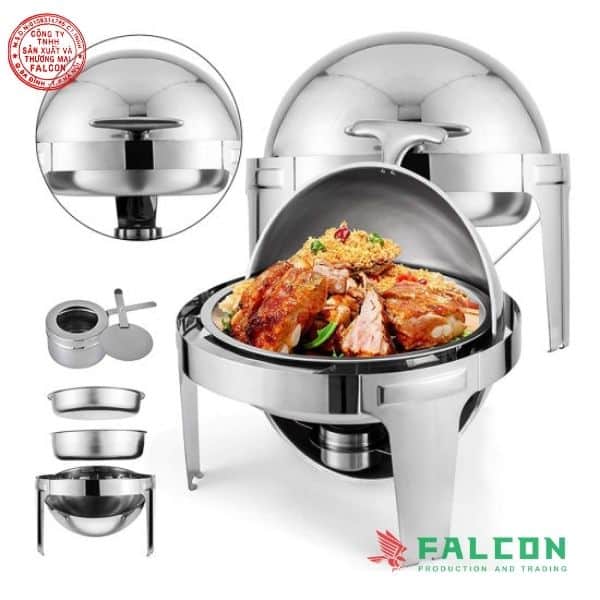 Nồi hâm buffet tròn với nắp kính trong suốt dễ quan sát