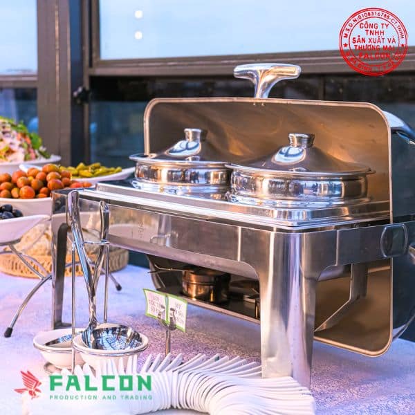 Nồi hâm soup tròn mạ vàng sang trọng, phù hợp tiệc buffet và resort