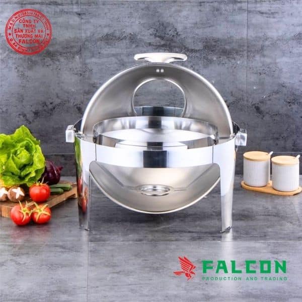 Nồi hâm buffet tròn cao cấp chân đúc mạ vàng dùng cho khách sạn, resort