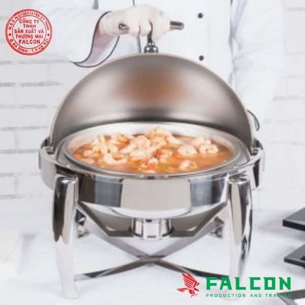 Thiết bị nồi hâm buffet tròn chân đúc mạ vàng bền đẹp, đẳng cấp