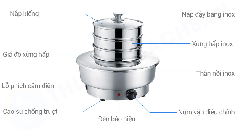 Nồi hấp dimsum tròn dùng điện dung tích lớn, hấp nóng nhanh chóng và an toàn