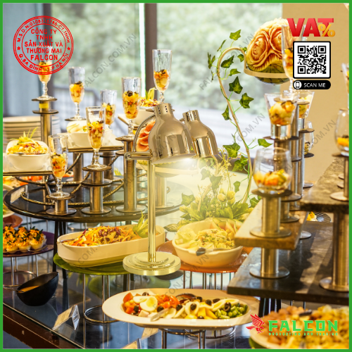 Thiết bị đèn hâm thức ăn bàn đá hai bóng Falcon cho nhà hàng, khách sạn