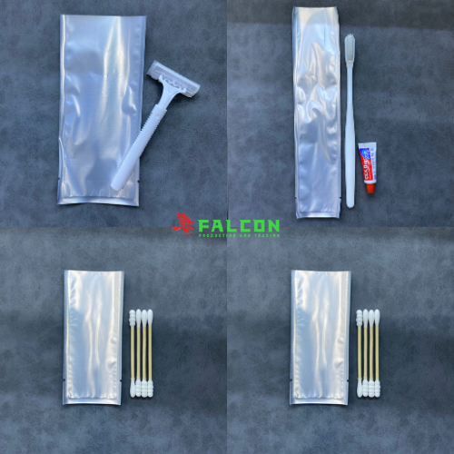 Bộ amenities trắng đóng túi màng nhôm cao cấp, thiết kế sang trọng cho khách sạn và resort