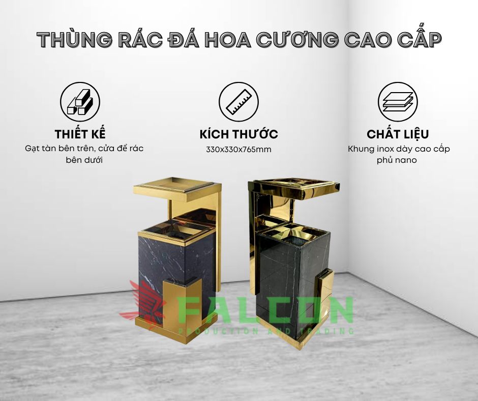 Mẫu thùng rác sảnh khách sạn đá hoa cương, kiểu dáng hiện đại và tinh tế
