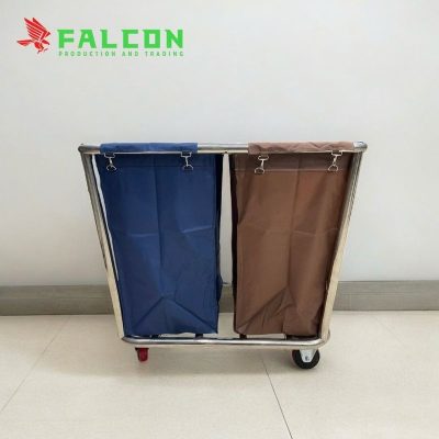 Xe để đồ dơ khách sạn hai ngăn, bánh xe linh hoạt, giúp thu gom nhanh và gọn gàng